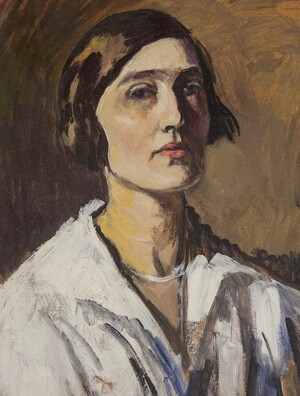 Ottilie Reylaender, Selbstbildnis in weißer Bluse, vers 1930, huile sur carton, Worpsweder Kunststiftung Friedrich Netzel.